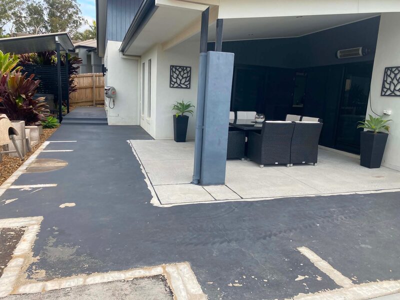 Alfresco and patio area worn painted concrete before epoxy coating