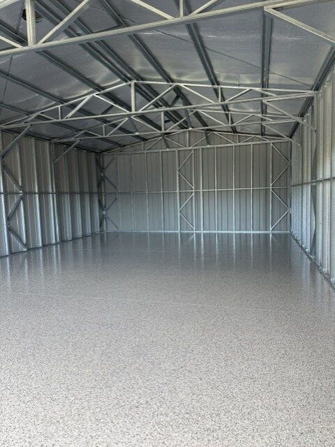 Steel shed grey flake epoxy floor coating by Premium Epoxy Flooring Jimboomba