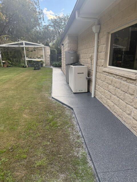 Wraparound pathway dark grey flake epoxy coating by Premium Epoxy Flooring Jimboomba